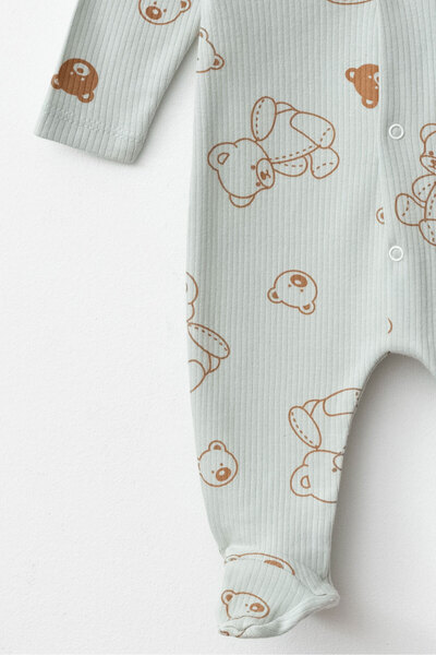 Beniizle Unisex Teddy Bear Patterned Snap Booties Jumpsuit