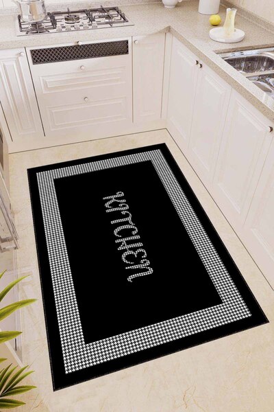Viva Home Siyah Kaymaz Taban Kitchen Yazan Mutfak Halısı Yolluk VH104