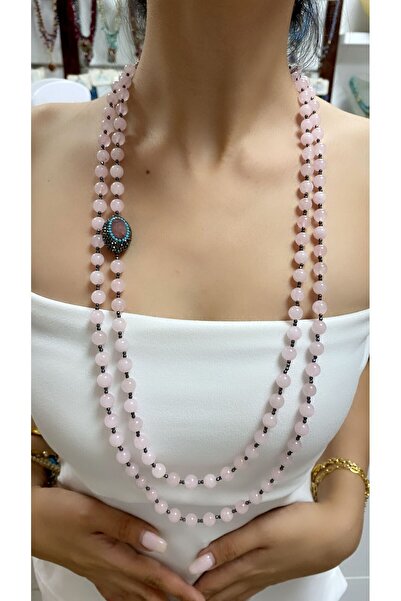 Takkı by Handan Pembe kuvars taşı tasarım kolye .