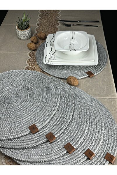 ATALANTICA 6 Adet Parlak Gri Jüt Supla / Amerikan Servis Lux Sunum Tabak Altlığı