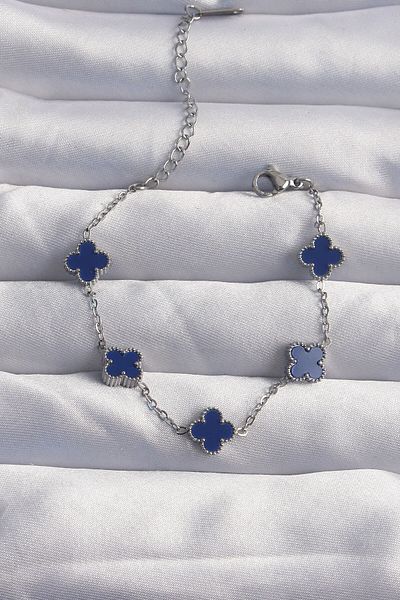 Moka Shopin Mokashopin 316l Steel Color Silver Blue Clover Bracelet - Baby Boy