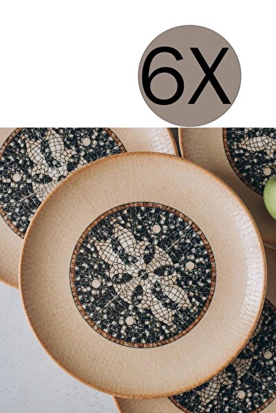 Bonna Porselen Mezopotamya Mozaik Kahve Gourmet Düz Tabak 21 Cm 6'lı Takım