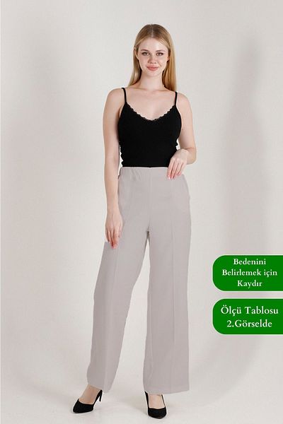 Balenbi 1003 Pantaloni de damă țesuți din lycra cu talie înaltă Palazzo gri