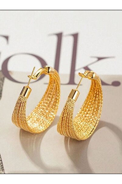 AychaAksesuar Çelik altın renk hasır kuyumcu model klipsli kalın halka küpe