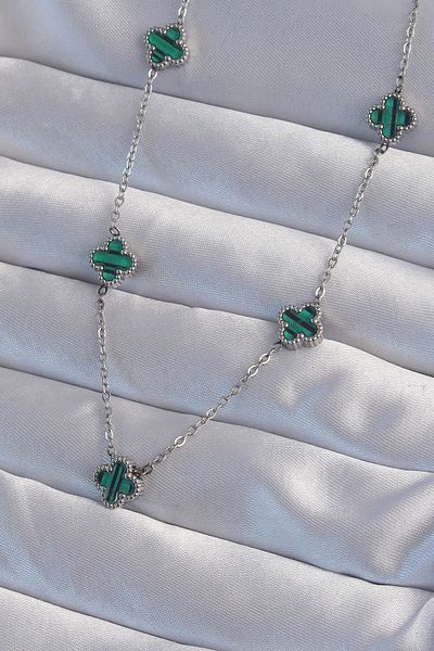 Moka Shopin Mokashopin 316L Minimal Green Silver Color Clover Necklace