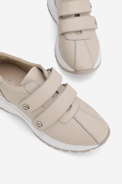 TUNAELLİ Beige Women's Sneakers - Genuine Natural Leather, Casual Shoes
