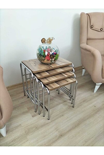 EVKO MOBİLYA Buket Sehpa, 4'lü Zigon Sehpa, Servis Sehpası, Iç Içe Geçen Sehp...