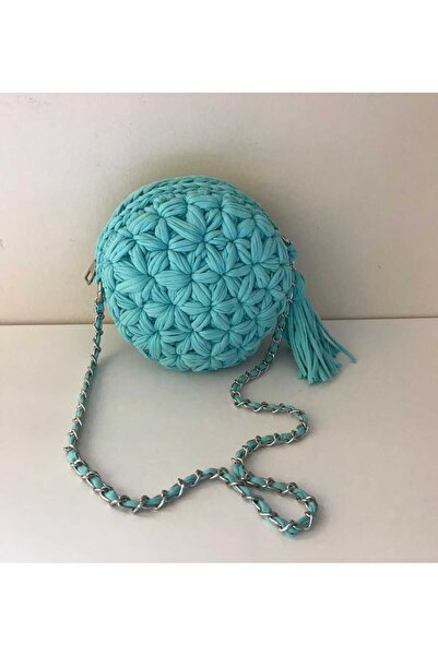 KRİSTAL ÖRGÜM Çiçek Desenli Makaron Model El Örgüsü Çanta