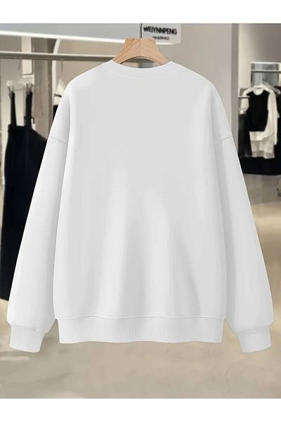 PALPİTO Hanorac alb oversize - decolteu, imprimeu cu margarete