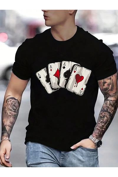 PALPİTO Ανδρικό Oversize Μαύρο T-Shirt - 4 As Printed