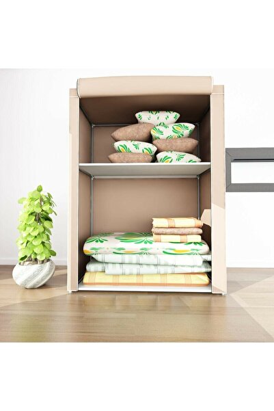 Trioport Özel Tasarım Güçlendirilmiş Çelik Yapım Yorgan Hurcu Yüklük Saklama Bej Renk Bez Dolap