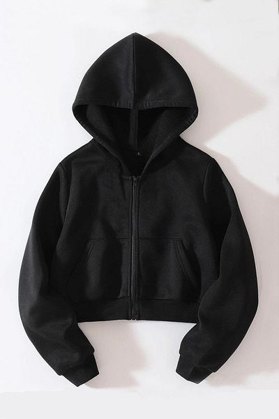 Touz Moda Μαύρη Ζακέτα Crop - Streetwear, Φερμουάρ, Μακρυμάνικο