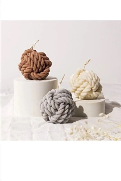 Genel Markalar ASYA Örgü Model Mum 3'lü Dekoratik Yumak Mum Seti