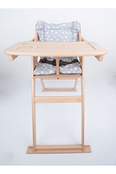 Genel Markalar Ahşap Katlanır Mama Sandalyesi Gri Minderli, Şık ve Kullanışlı...