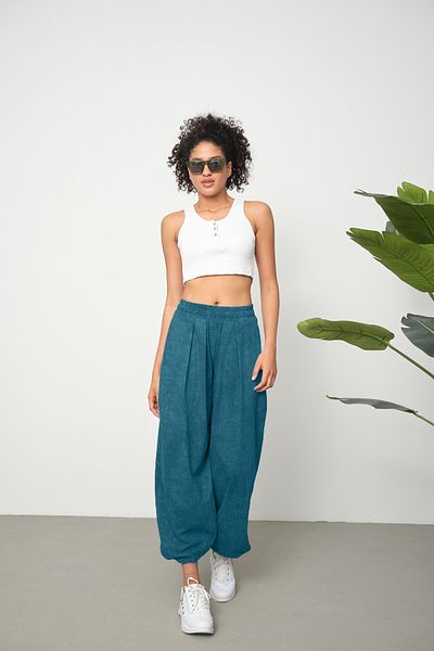 ESPİNA Pantaloni Shalwar pentru femei Cupra Fabric - cu buzunare și drapaj