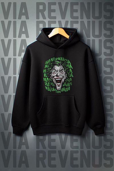 Vordevia Joker Printed Black Hooded Sweatshirt - Wide Fit, 3 Thread Raster