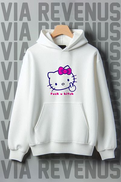 Vordevia Kangaroo Printed - 3 Thread Ribbed Oversize Hooded Sweatshirt