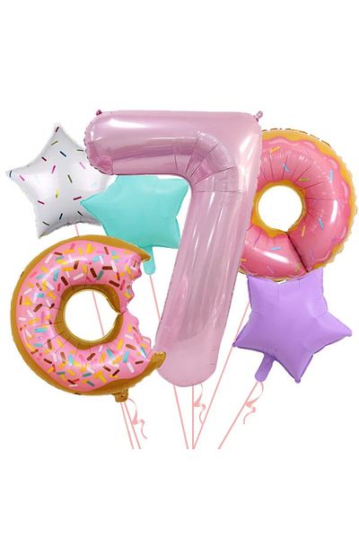 DÜVENCİ TİCARET 6 Pieces Numbered Donut Balloon Set - Star Foil Age Birthday Party Decor