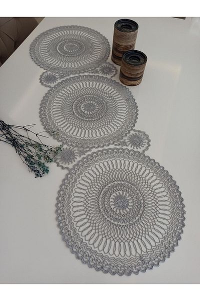 ŞENER HOME Κλασικό γκρι κορδόνι κεντημένο Luxury Runner