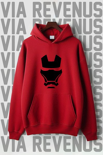 Vordevia Kangaroo Printed - 3 Thread Ribbed Oversize Hooded Sweatshirt