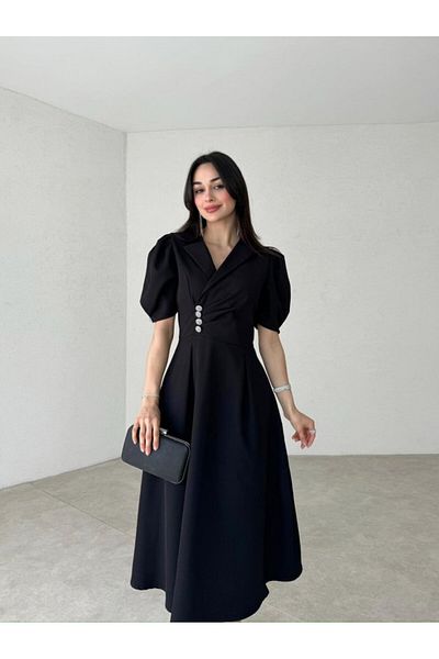 Afiş Butik Dvouřadé midi šaty s kamenným detailem - svěšené