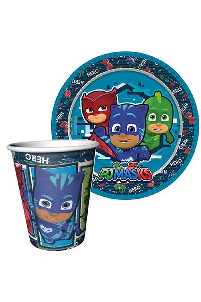 turkuaz parti 8-Piece PJ MASKS CONCEPT CARDON PLATE AND CUP SET