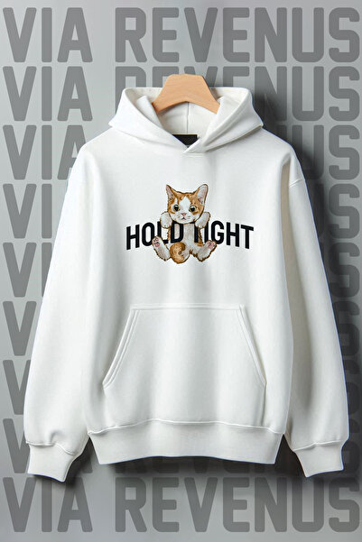 Vordevia سويت شيرت أبيض ذو قلنسوة وطبعة قطة واسعة - جيب الكنغر ذو 3 خيوط