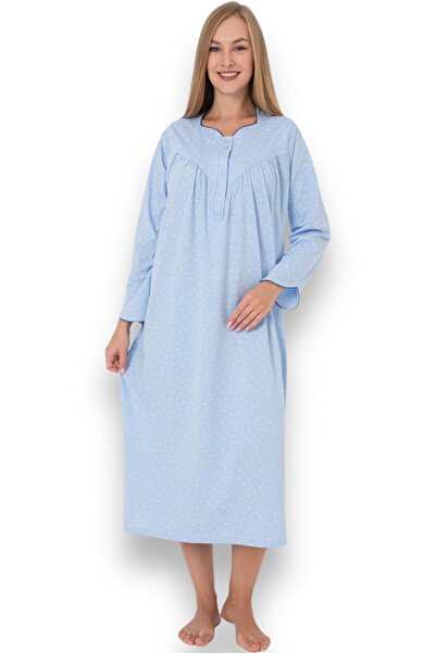 Nitesheys Uzun Kollu %100 Pamuk Penye Atınç Büyük Beden Anne Gecelik, Hastahane, Hamile ve Lohusa Geceliği