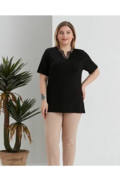 Te&Te Γυναικεία μπλούζα με λεοπάρ λεπτομέρεια μεγάλου μεγέθους