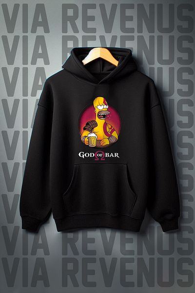 Vordevia God of Bar Printed - 3 Thread Kangaroo Pocket Oversize Hooded Sweatshirt