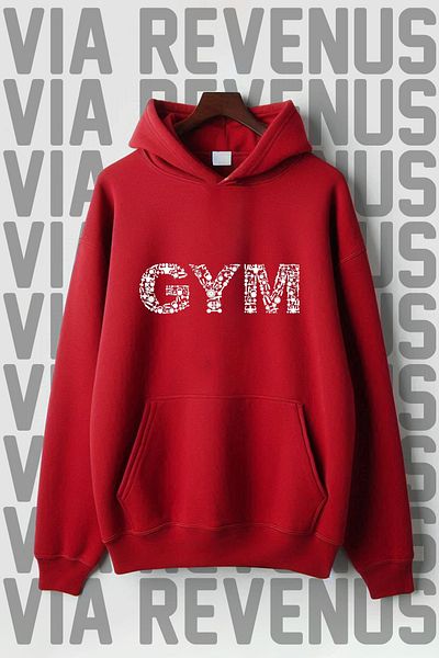 Vordevia Gym Text Printed - 3 Thread Kangaroo Pocket, Oversize Hooded Sweatshirt