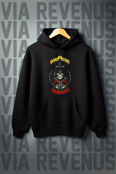 Vordevia Guns N Roses Printed Oversize Hooded Sweatshirt - Kangaroo Pocket, 3 Thread Raster