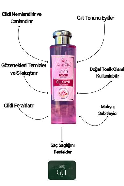 rosecity Doğal Isparta Gül Suyu - Cilt Bakımı Için Saf Gül Özü