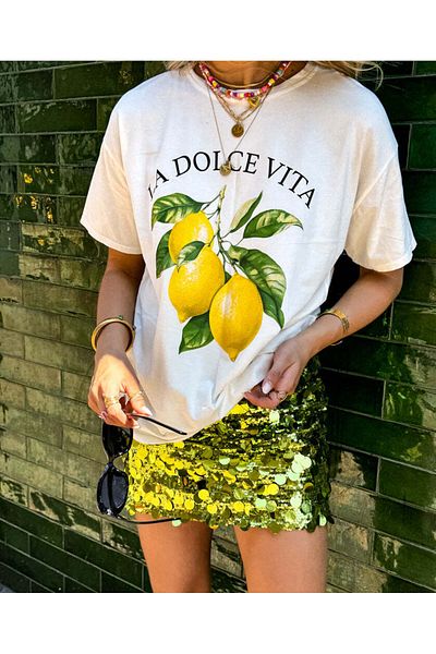 Jose Clothing Tricou oversize din bumbac organic din seria Amalfi cu imprimeu alb - maneca scurta