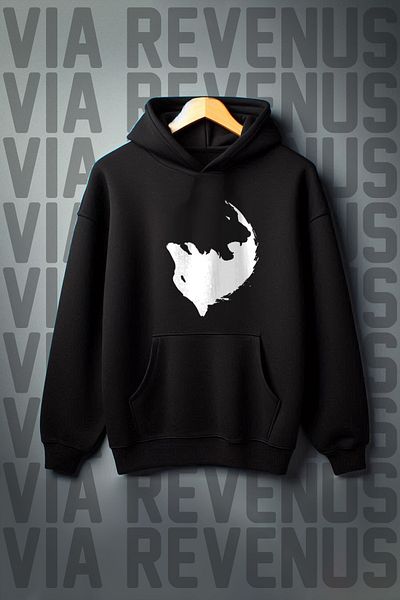 Vordevia Oversize Wolf Printed Kangaroo Pocket Hooded Sweatshirt - 3 Thread Raster
