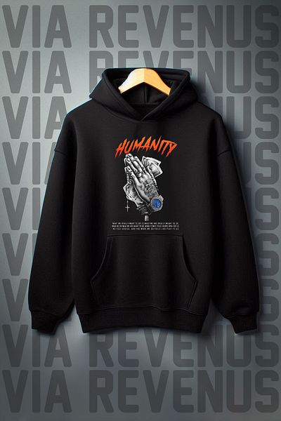 Vordevia Humanity Printed - Raster Oversize Hooded Sweatshirt, Kangaroo Pocket, 3 Thread
