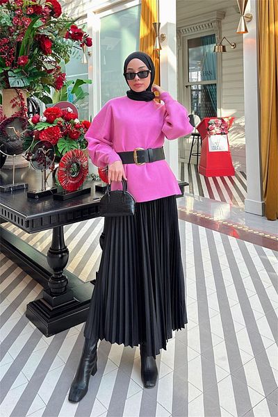 BUTİK C Leather Look Pleated Skirt