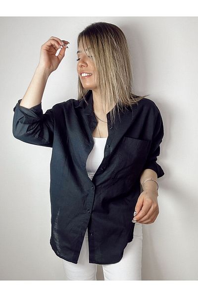 eliz Cămașă de in Cămașă de vară pentru femei cu un singur buzunar