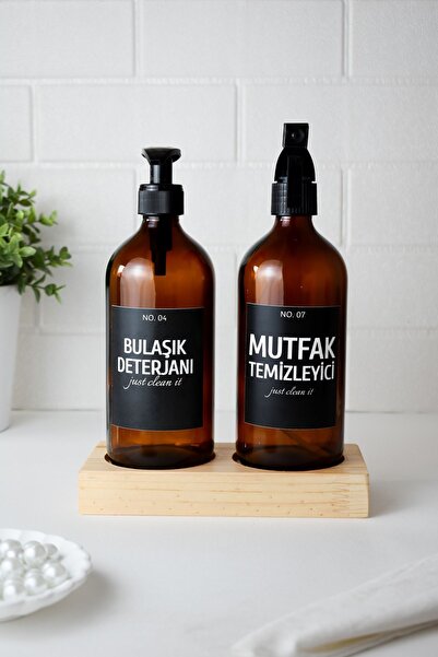 LALEZEN HOME Ahşap Standlı Bulaşık Deterjanı Ve Mutfak Temizleyici Siyah Etik...