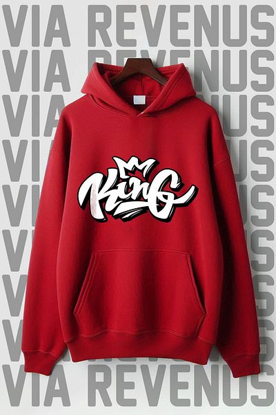 Vordevia Суитшърт с качулка и щампа King - с джоб кенгуру, 3 нишки повдигнати