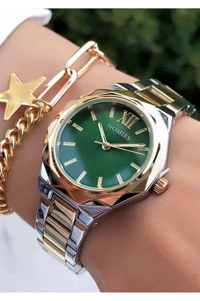 Homies HOMİES BRAND OVAL GREEN DIAL WATCH WITH BRACELET GIFT