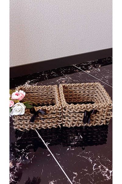 Egindra 2-Piece Wicker-Jute Mini Basket Handmade Square