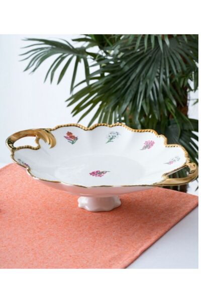 ACAR MUBA CONSEPT Moralez Porselen Ayaklı Sunum Servis Tabağı Tepsi - 37 cm