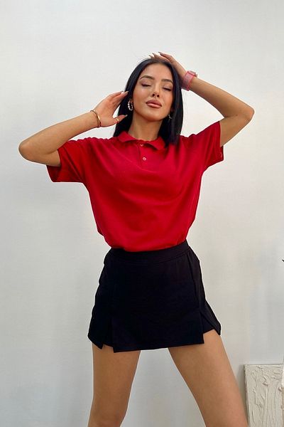 Buteks Tricou roșu sport polo cu gât, bumbac, cu mânecă scurtă, cu nasturi