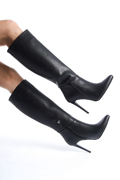Shoesers Тънки дамски ботуши с остър връх с половин цип и висок ток - специален дизайн