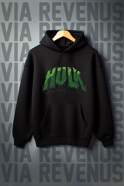 Vordevia Text Printed Kangaroo Pocket 3 Thread Raster Oversize Wide Fit Hooded Sweatshirt