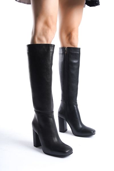 Shoesers Специален дизайн за жени - Ботуши с дебел висок ток и цип с тъп връх