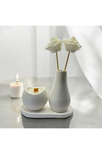 Genel Markalar 5 Parça Beyaz Renk Özel Tasarım Saksılı Kokulu Mum, Dekoratif ...