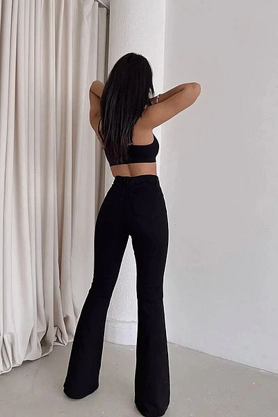 TRENDNATUREL Ψηλόμεση Lycra Mallorca Flare Jean - Μαύρο Ισπανικό