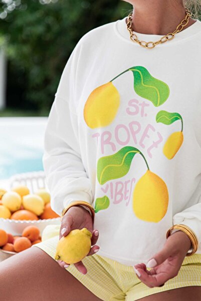 Jose Clothing Σειρά Amalfi - oversized με τύπωμα επένδυση fleece Φούτερ από οργανικό βαμβάκι